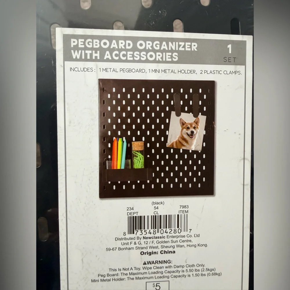Black Metal Pegboard Organizer with Accessories